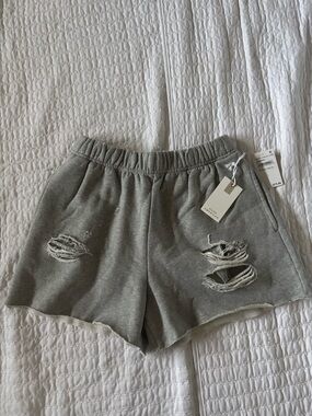 Good American Gray Distressed Athletic Lounge Shorts